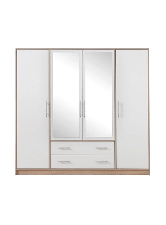 Skříň se zrcadlem Caspe 200 cm dub sonoma světlý / bílá moderní design ABS povrchová úprava a hliníkové úchytky