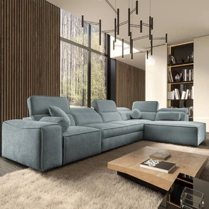 Rohová sedací souprava s funkcí spaní Viano XI šedomodrá pravý roh moderní a stylová s nastavitelnými opěrkami hlavy dekorativní polštáře