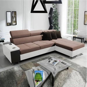 Rohová rozkládací pohovka Dafni světle hnědá / bílá pravá strana pletená pohodlí a funkčnost při každodenním odpočinku