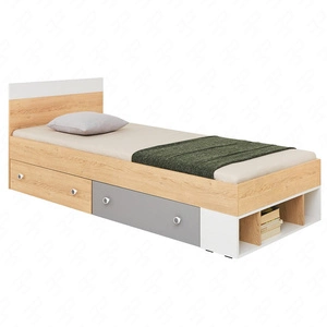 Postel se zásuvkami Pixel 90x200 cm dub biscuit / bílá / šedá moderní design lemování postele se speciální ABS dýhou