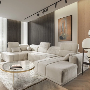 Rohová sedací souprava s funkcí spaní Cetara VI béžová pravá strana pohodlná a stylová rohová sedací souprava s posuvnými opěradly