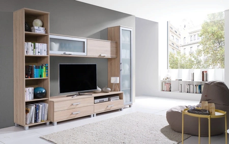 RTV skříňka Maximus 100 cm světlý dub sonoma se zásuvkami moderního designu a zásuvkami na válečkových pojezdech