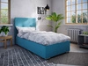 Modrá čalouněná postel Burgos 90x200 s moderním čelem ideální do pokoje pro mladé nebo malé ložnice