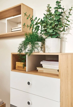 Police Pixel 105 cm dub biskvit / bílá moderní a praktický funkční nábytek do pokoje pro mládež nebo kanceláře