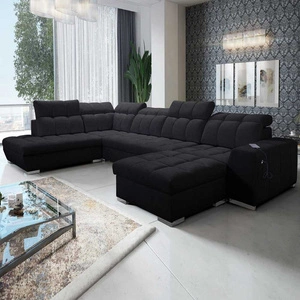 Rohová pohovka Luigi VI s funkcí spaní černá pravostranná stylová rohová pohovka s kontejnery na lůžkoviny potaženými měkkou látkou