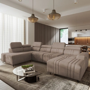 Rohová pohovka s funkcí spaní Castel VI světle hnědá pravá rohová pohovka pohodlná a elegantní se dvěma nádobami na lůžkoviny