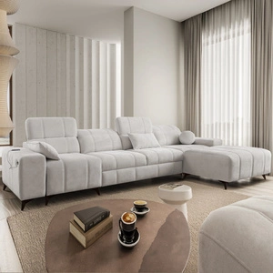 Rohová sedací souprava s funkcí spaní Penejos XII šedý jasan pravá stylová rohová sedací souprava s kontejnery na lůžkoviny pohodlné nastavitelné opěrky hlavy