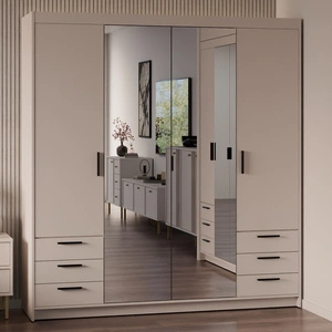 Šatní skříň Rene 176 cm bez písku stylový design ABS povrchová úprava okrajů šatní skříň se zrcadlem do ložnice nebo šatny prostorné zásuvky