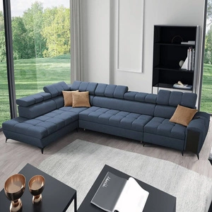 Rohová rozkládací pohovka s funkcí spaní Bolmso XI modrá levá strana stylový design rohová rozkládací pohovka se zásuvkou a kontejnery na lůžkoviny