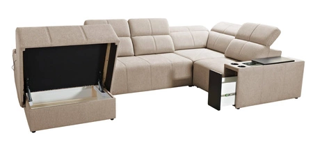 Rohová pohovka s funkcí spaní Tesalia IV Lux béžová levá stylová rohová pohovka s výsuvnou opěrkou nohou a posuvnou funkcí opěradla