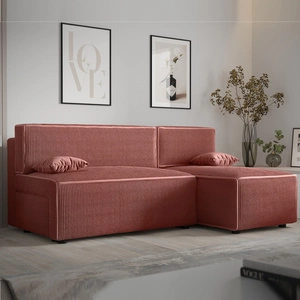 Rohová pohovka s funkcí spaní Brandon Indian pink pravý roh trojrozměrná tkanina s výraznými pruhy nádoba na lůžkoviny