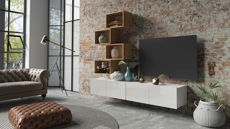 Apulia XXX nástěnná skříňka lesklá bílá / zlatý dub výjimečně stylová nástěnná skříňka jednoduché jednotky hodící se do každého interiéru