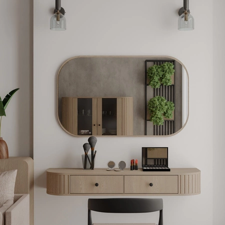Závěsné zrcadlo Ovalio 68 cm dub cremona funkční doplněk k toaletnímu stolku a šatní skříni zrcadlo neobvyklého tvaru