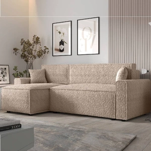 Rohová sedací souprava s funkcí spaní Brandon Bis béžová levá strana měkká tkanina s charakteristickou smyčkovou povrchovou nádobou na lůžkoviny