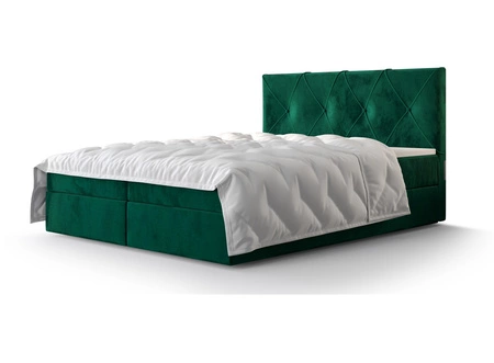 Kontinentální postel Arvada 180x200 lahvově zelená v moderním skandinávském stylu s čalouněným čelem