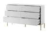 Komoda Lovro 154 cm zásuvková bílá moderní design potěší milovníky výrazných interiérů rýhovaná čela zlaté doplňky