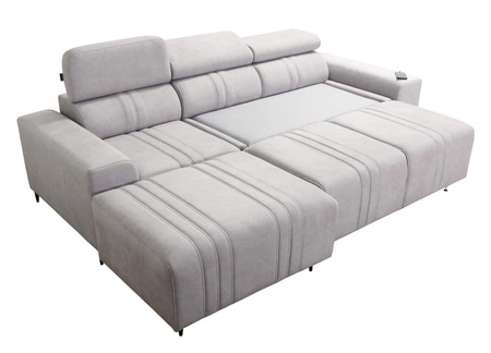 Rohová pohovka s funkcí spaní Castel modrá levá pohodlná a stylová rohová pohovka s kontejnerem na lůžkoviny