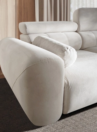 Rohová sedací souprava s funkcí spaní Cantare II Lux slonovinová kost pravá komfortní rohová sedací souprava se zvedací podnožkou měkká látka