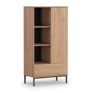 Regál Tutti 70 cm dub hickory minimalistický design jednoduchá forma nábytku na kovovém podstavci prostorná zásuvka s otevíráním push to open