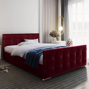 Čalouněná postel Verlan 140x200 bordó s úložným boxem v moderním skandinávském stylu s prošívaným podhlavníkem a podnožkou