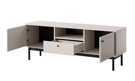 Nábytková sestava Modesta béžový minimalistický design zvýrazněný jemnými barvami rýhované tvrzené sklo vysoké dřevěné nohy