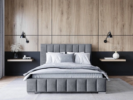 Čalouněná postel Insam 140x200 šedá stylová postel s úložným prostorem na lůžkoviny pohodlný podhlavník zaujme svým elegantním designem