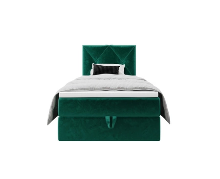 Kontinentální postel Arvada 90x200 lahvově zelená v moderním skandinávském stylu s čalouněným čelem postele s úložným boxem
