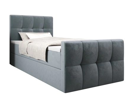Kontinentální postel Manhattan 120x200 tyrkysová v moderním skandinávském stylu s čalouněným čelem a nohou postele s úložným boxem