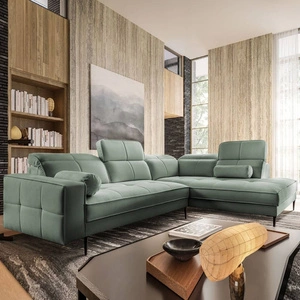 Rohová pohovka Samos mint pravý roh moderní design jednoduchý a stylový design, který se hodí do každého interiéru nastavitelné opěrky hlavy