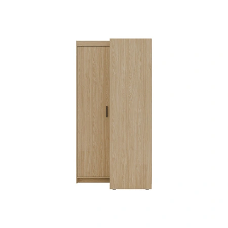 Rohová šatní skříň Rene olejovaný dub stylový design ABS hrany čela šatní skříně do ložnice v matném provedení černé úchytky