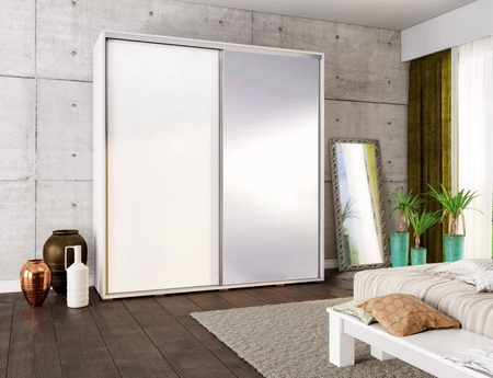 Zrcadlová posuvná skříň Penelopa 205 cm bílá moderní designová skříň hliníková vodítka dveří a pojezdový systém