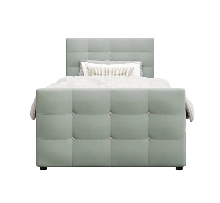 Kontinentální postel Kansas 120x200 v mátové barvě v moderním skandinávském stylu s čalouněným čelem a nohama