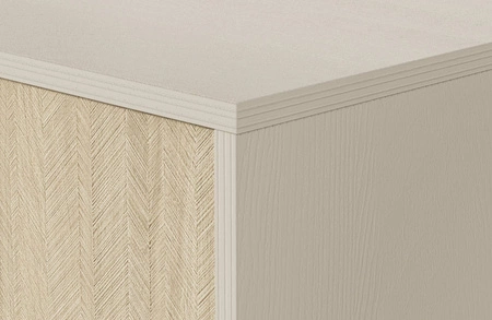 Wald béžová / béžová sada nábytku ve skandinávském stylu s vkusným dekorem rybí kosti a zlatými úchytkami na okrajích