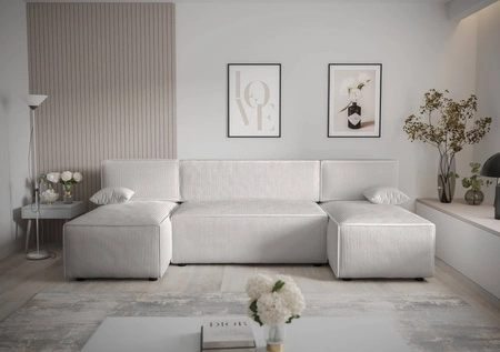 Rohová sedací souprava s funkcí spaní Brandon U lůžkoviny kontejner trojrozměrná tkanina s výraznými pruhy