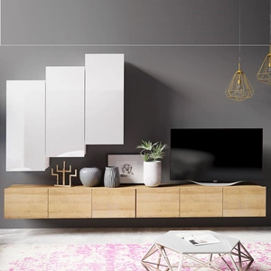 Nástěnná skříňka Apulia XX lesklá bílá / zlatý dub výjimečně stylová nástěnná skříňka jednoduché jednotky hodící se do každého interiéru