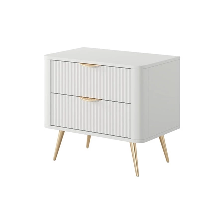 Noční stolek Lante bílý stylová skříňka se zásuvkami ideální pro ložnice v glamour a skandinávském stylu originální tvar z masivu