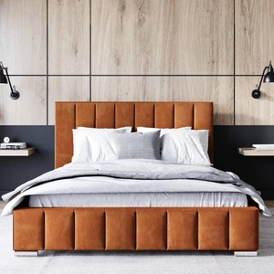 Čalouněná postel Insam 140x200 skořice Stylová postel s úložným prostorem na lůžkoviny Pohodlný podhlavník zaujme elegantním designem