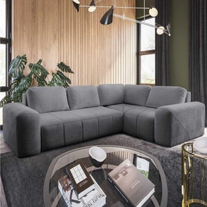 Rohová sedací souprava s funkcí spaní Bovec II šedá komfortní pravá rohová sedací souprava se stylovou nádobou na lůžkoviny charakteru