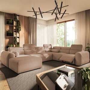 Rohová pohovka s funkcí spaní Cantare VIII Lux lososová levá pohovka s elektricky zvedanou opěrkou nohou