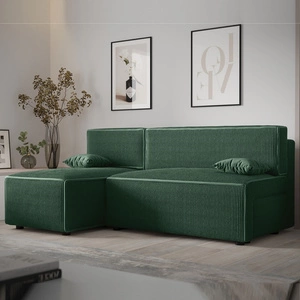 Rohová sedací souprava s funkcí spaní Brandon zelená levá trojrozměrná tkanina s výrazným pruhovaným kontejnerem na lůžkoviny