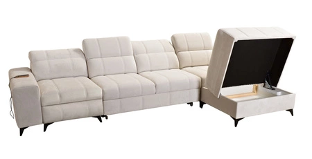 Rohová pohovka s funkcí spaní Penejos XII Lux zelená pravostranná stylová rohová pohovka s pohodlnou výsuvnou podnožkou