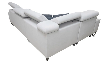 Rohová sedací souprava s funkcí spaní Dafni II šedý jasan / bílá levostranná proplétaná rohová sedací souprava se zásuvkou na lůžkoviny v bočnici