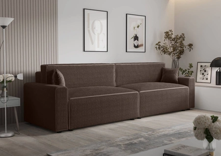 Rozkládací pohovka Brandon XL Bis hnědá moderní design trojrozměrná látka s výraznými pruhy nádoba na lůžkoviny