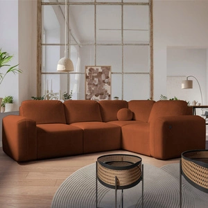 Rohová sedací souprava s funkcí spaní Arbon II cihlově červená pravý roh stylový design výrazný zaoblený tvar nádoba na lůžkoviny