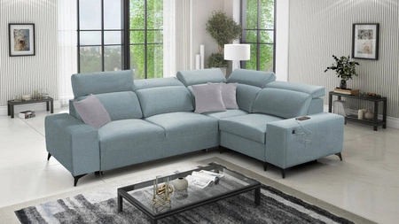 Kelly Sleek II rohová pohovka s funkcí spaní arktická modrá pravá strana elegantní rohová pohovka do obývacího pokoje z tkané látky