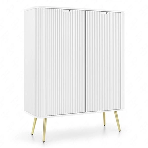 Komoda Zoya 103 cm bílá elegantní design oválného tvaru na zlatých kovových nohách vkusné drážkované čelo