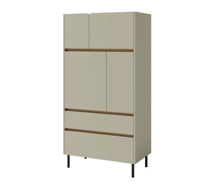 Regál Paguro 80 cm eukalyptus / baltický dub dune elegantní design stabilní vysoké nohy knihovna s dvířky a zásuvkami