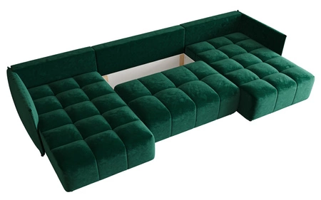 Rozkládací pohovka Oroso U láhev zelený kontejner na lůžkoviny sametová tkanina s hydrofobním povlakem dekorativní prošívání