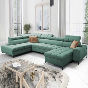 Rohová sedací souprava s funkcí spaní Bolmso VI mint right pohodlná rohová sedací souprava s nastavitelnými opěrkami hlavy dekorativní prošívání na sedáku