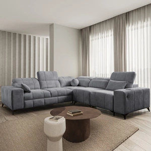 Rohová sedačka s funkcí spaní Penejos III šedá pravý roh mimořádně pohodlná a praktická rohová sedačka do obývacího pokoje dvě nádoby na lůžkoviny